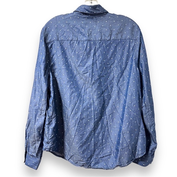 American Eagle Blue Lyocell Star Print Button Up Shirt Women’s Size Large Top - Picture 2 of 10